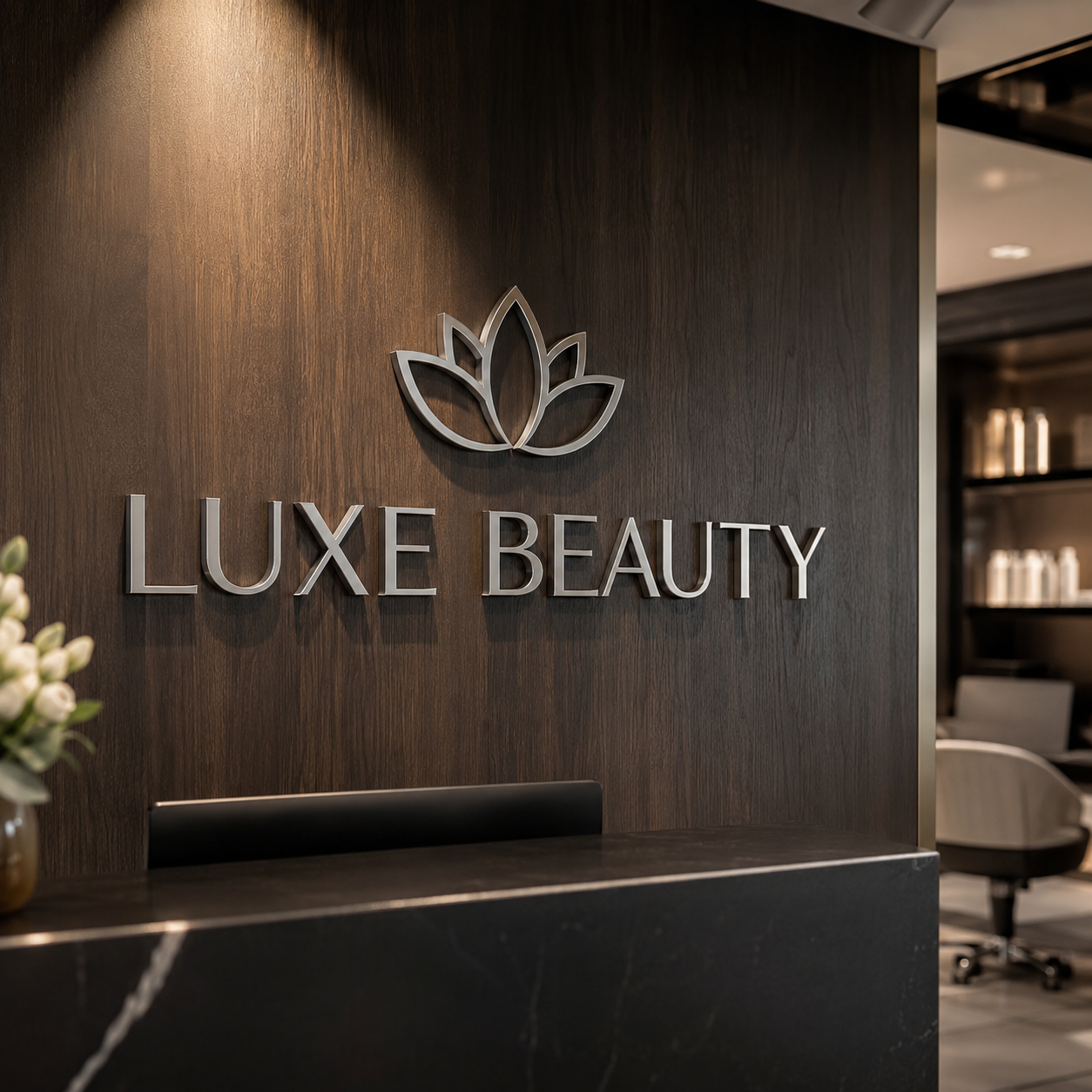 Beauty salon reception logo sign