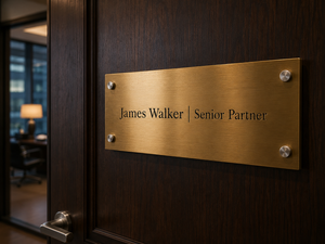 Law firm hallway and room plaques