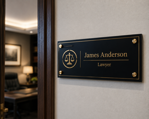 Law firm hallway and room plaques