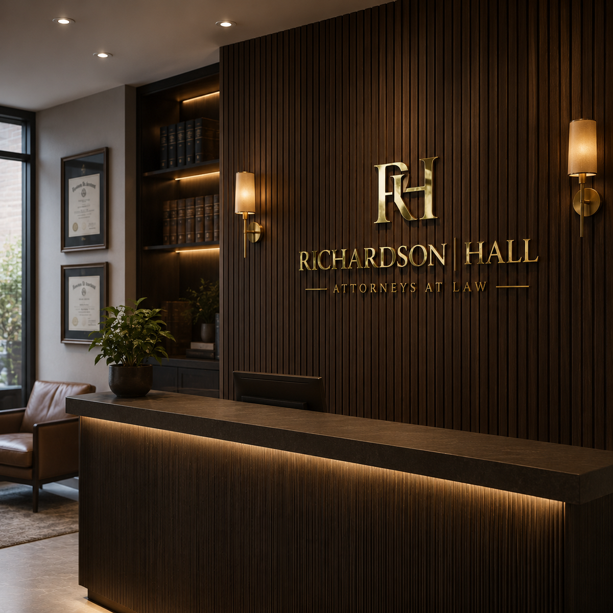Law firm reception logo wall sign