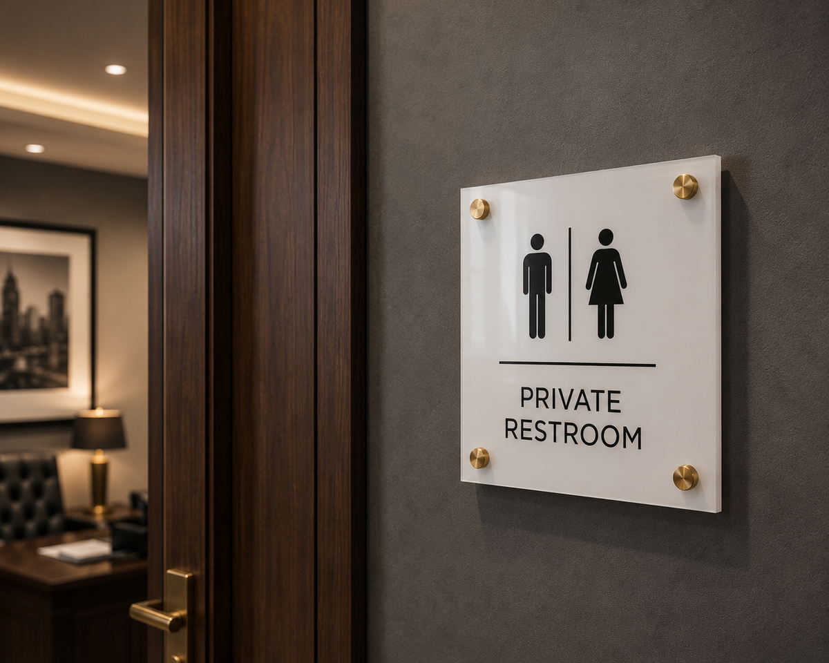 Law firm restroom sign