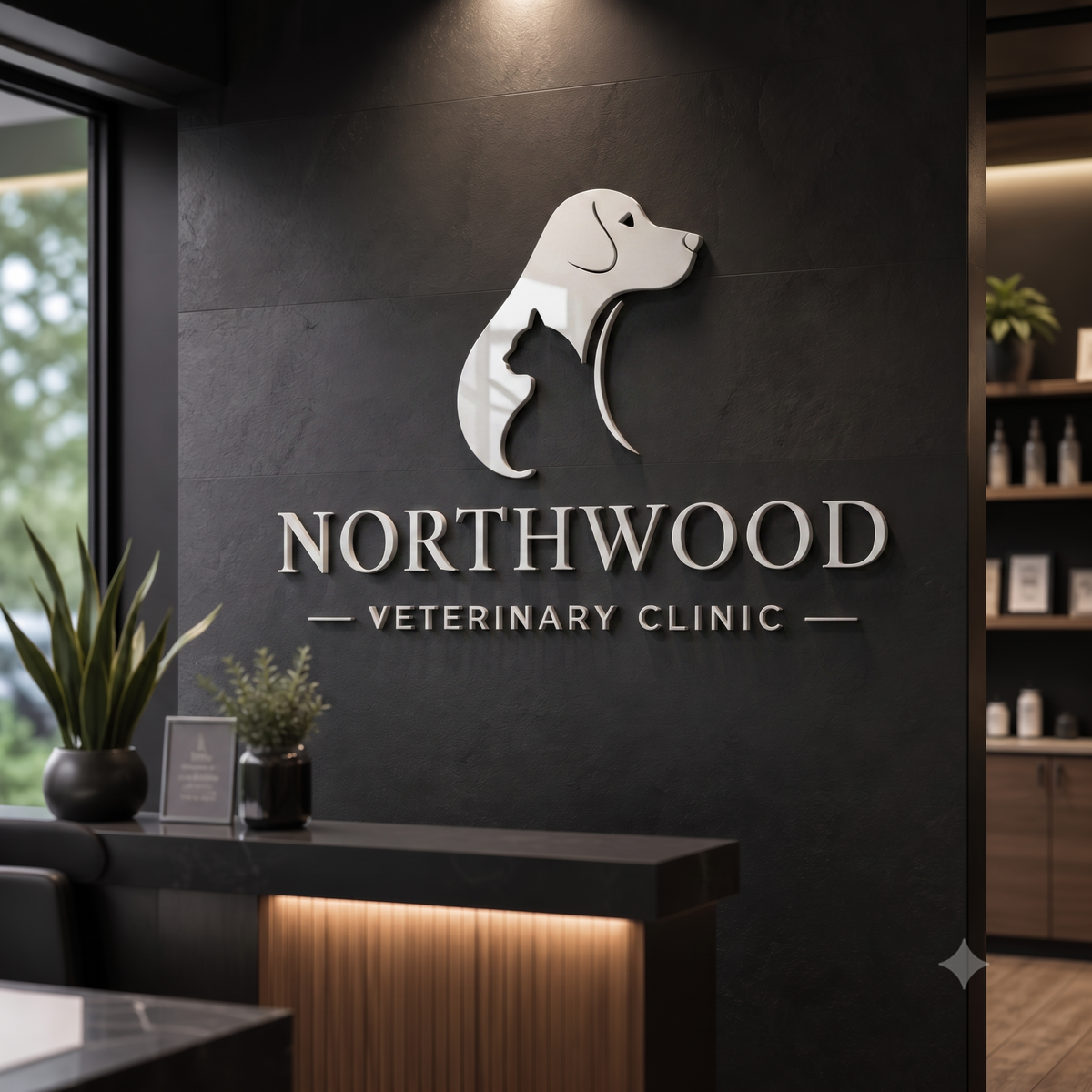 Veterinary clinic lobby sign