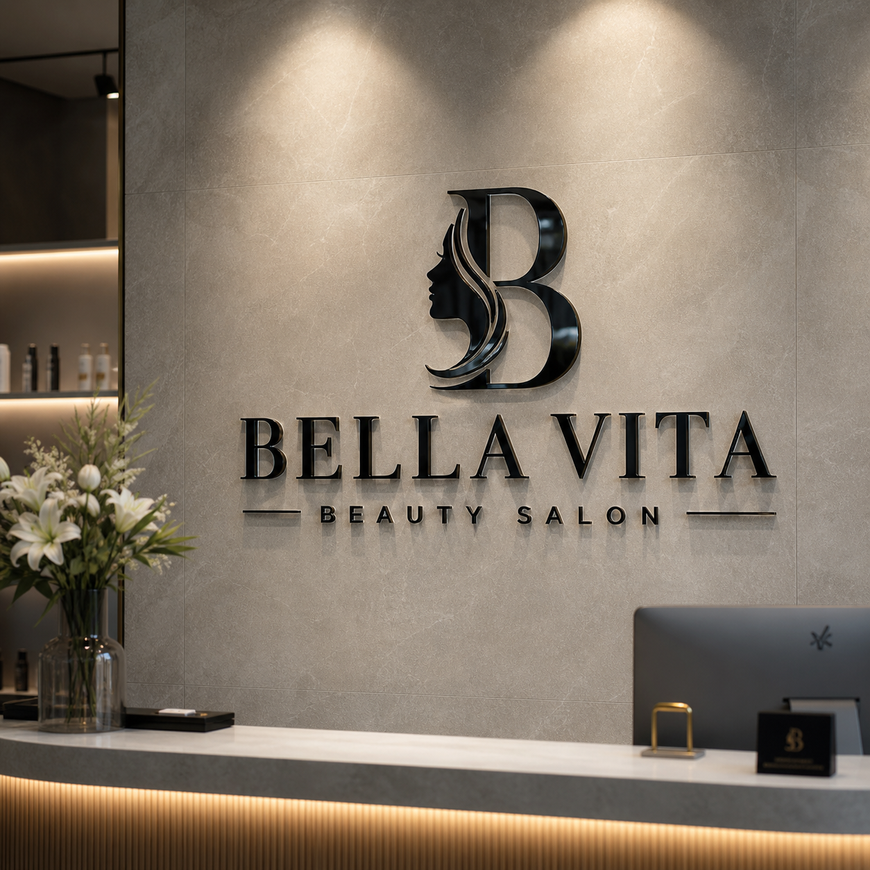 Beauty salon reception logo sign
