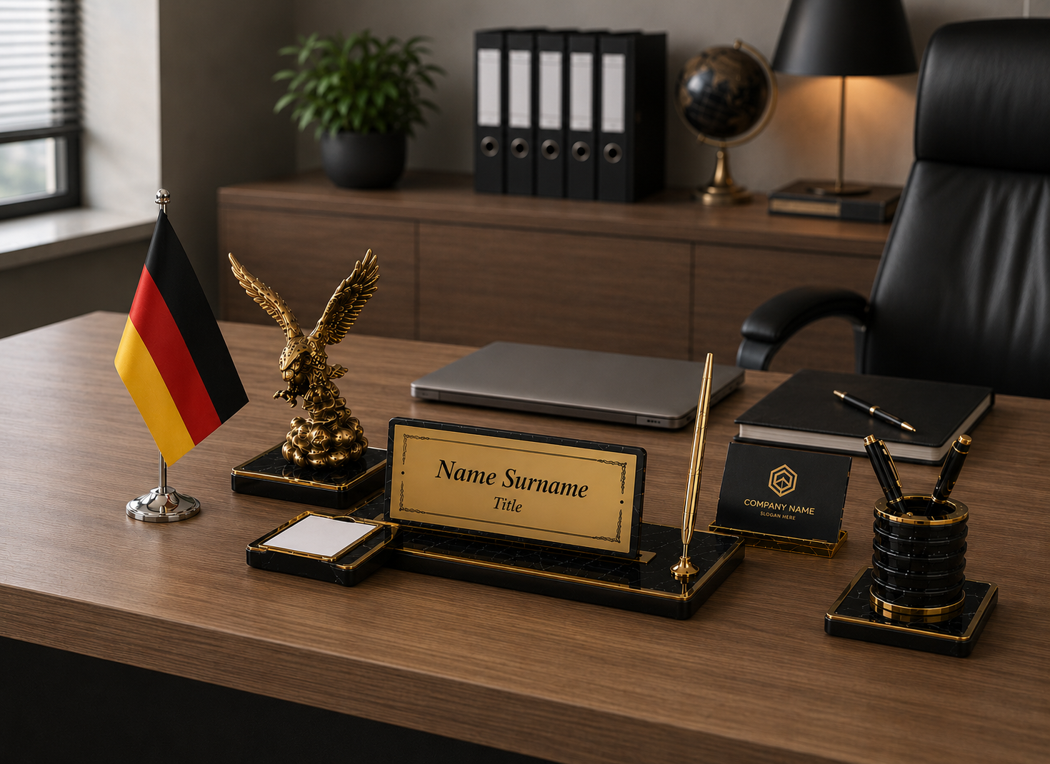 Marble desk set with gold eagle statue