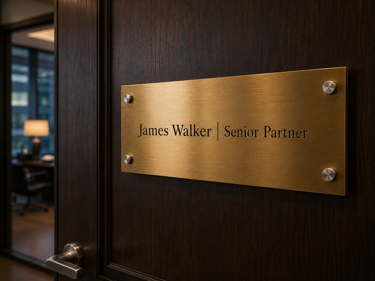 Law firm hallway and room plaques