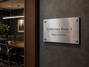 Law firm hallway and room plaques