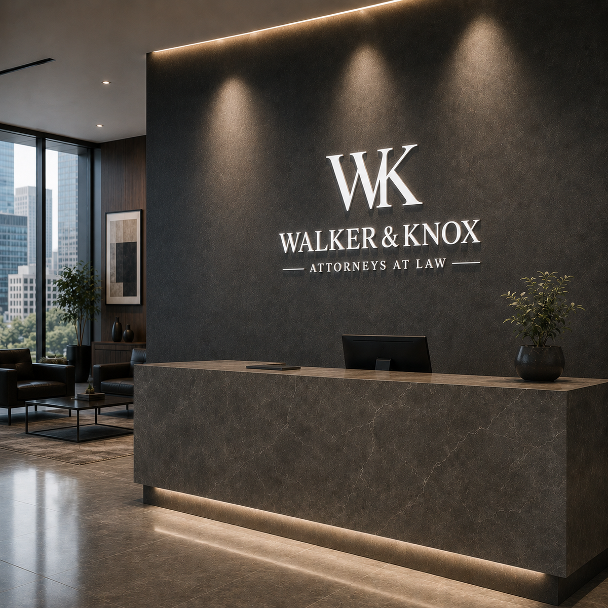 Law firm reception logo wall sign
