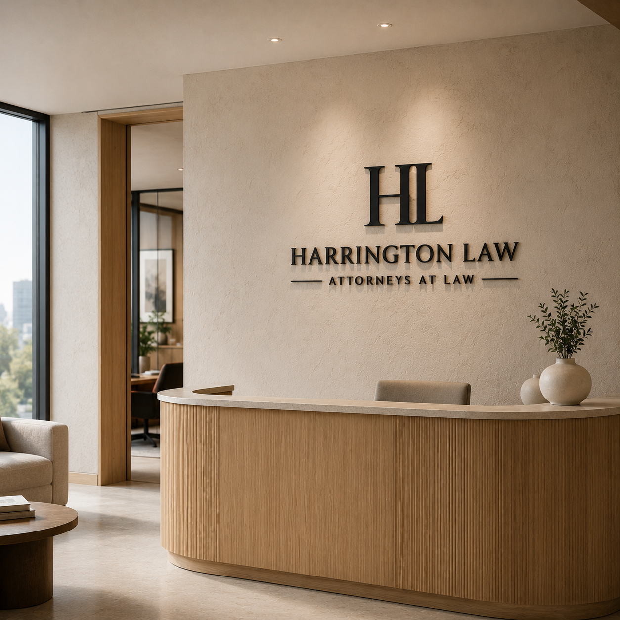 Law firm reception logo wall sign
