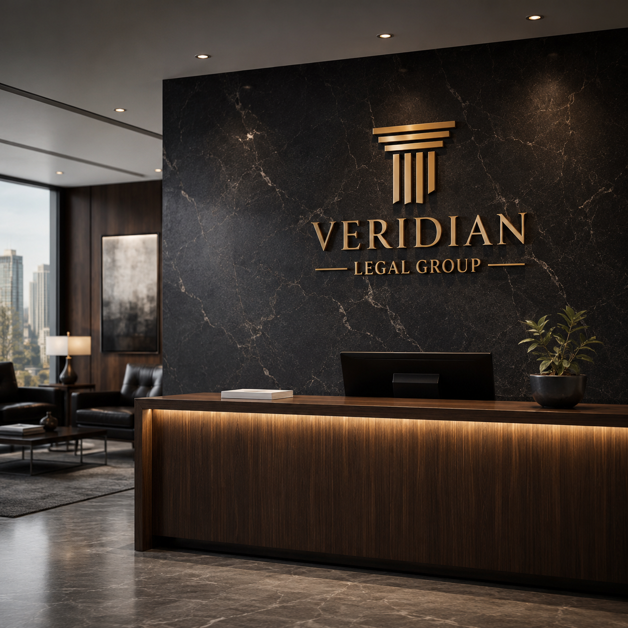Law firm reception logo wall sign