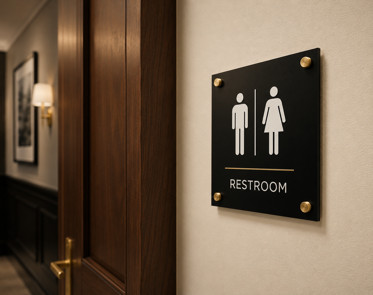 Law firm restroom sign