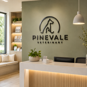 Veterinary clinic lobby sign