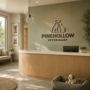 Veterinary clinic lobby sign